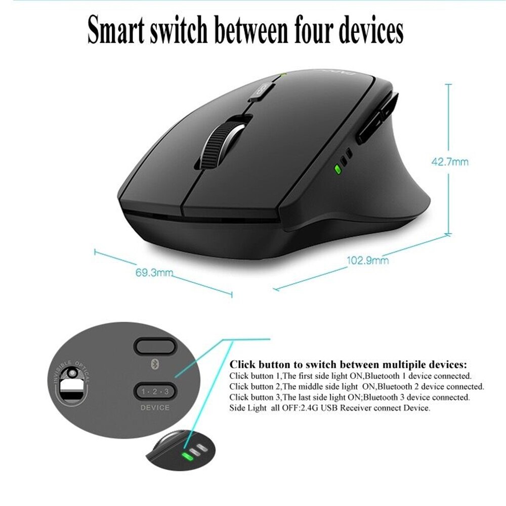 Rapoo MT550/MT550G Multi-mode Wireless Mouse Switch between BT3.0/4.0 and 2.4G for Four Devices Connection Computer Mouse