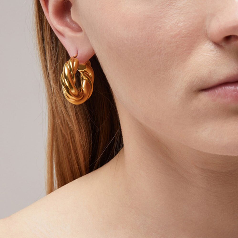 grosso spessa intrecciare orecchini a cerchio in oro per il Francese di stile classico orecchini di modo 2020