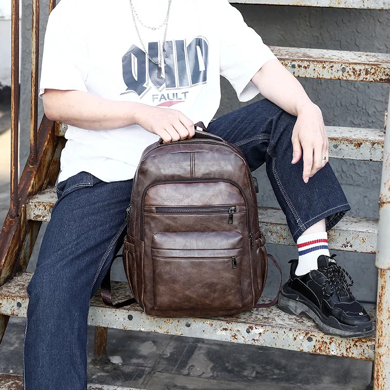 USB Charging Backpack Men PU Leather Bagpack Large Laptop Backpacks Male Mochilas Schoolbag For Teenagers Boys bags