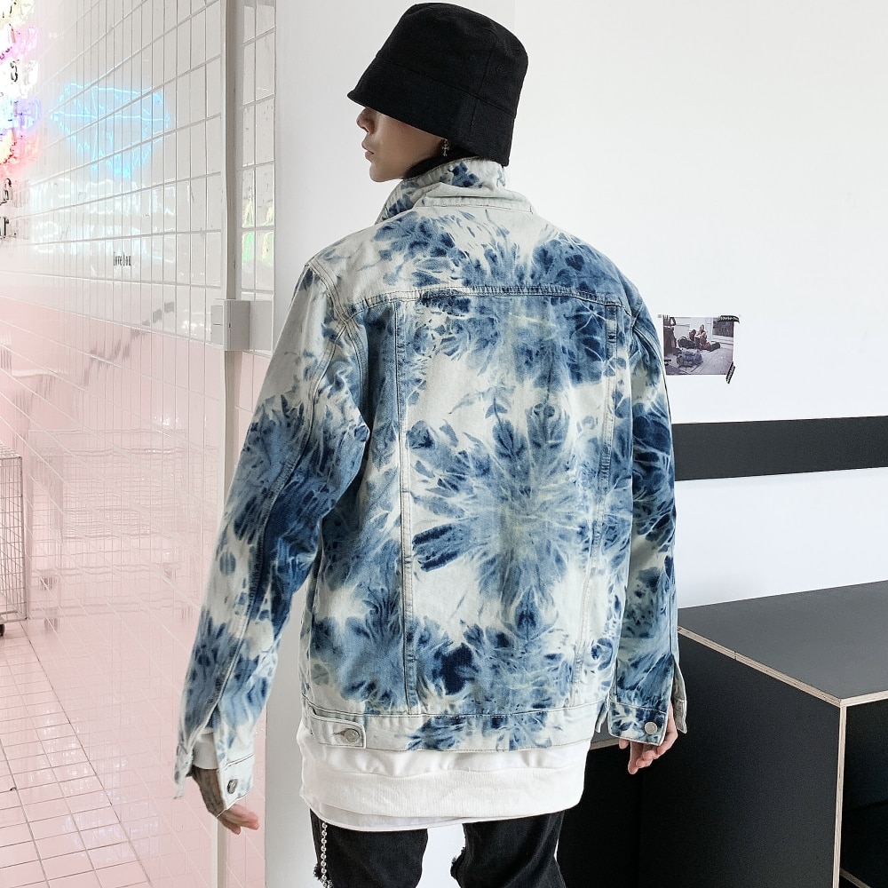 cravate teints jean vestes manteau hommes décontracté simple boutonnage col rabattu Denim Streetwear Hip Hop veste d'extérieur