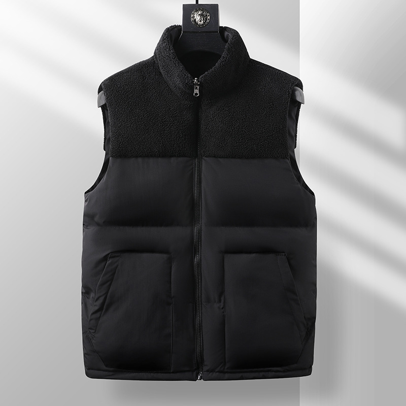 Uomo autunno inverno gilet di cotone senza maniche a doppia faccia caldo soffice piumino di cotone più dimensione cappotto con cerniera verde bianco 4XL 5XL: XXL / Beige