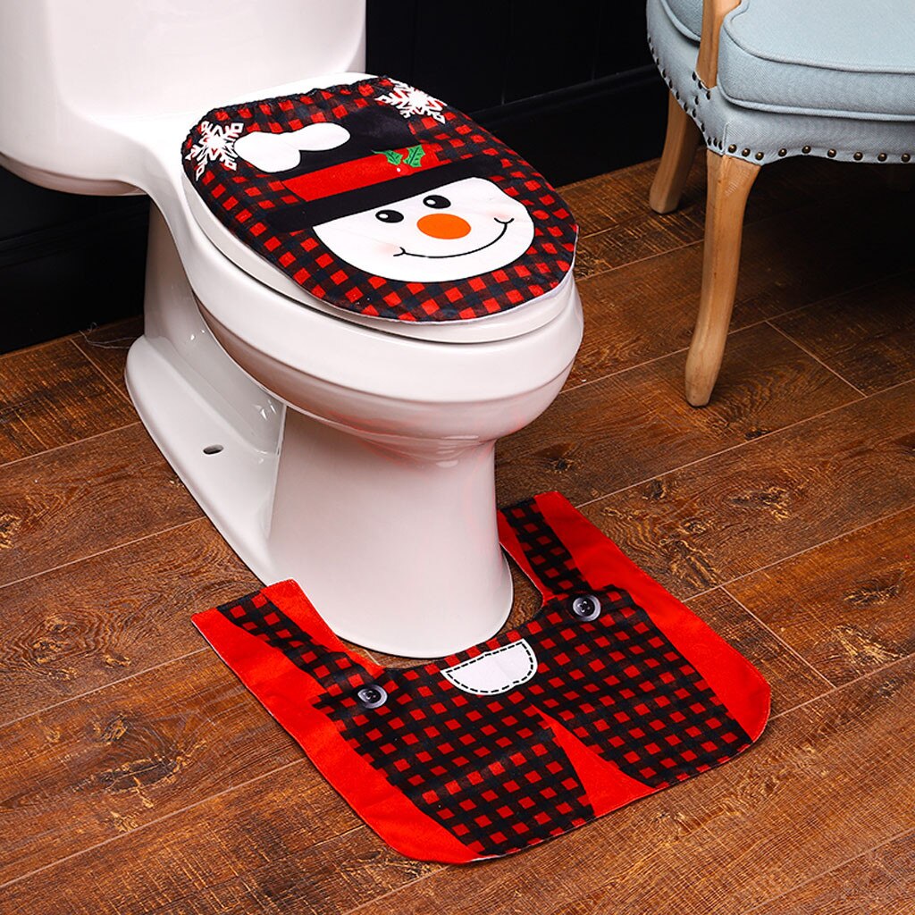 2Pcs Christmas Santa Decoration Toilet Seat Cover And Carpet Cover Combination DIY Colorful Xmas Photo Prop For Christmas Xmas