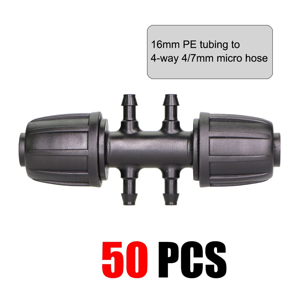 MUCIAKIE-conector de tubería de 16mm a 4/7mm, adaptador de agua de riego de jardín, 6 vías, tubo de polietileno a juntas de conector de micromanguera de 1/4 pulgadas: 50PCS