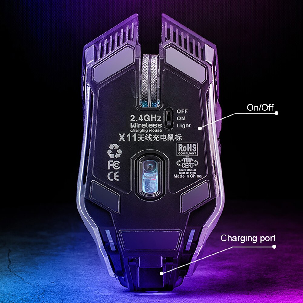 Free Wolf X11 Wireless Rechargeable Game Mouse Silent Illuminated Mechanical 1800Dpi 2.4G USB Wireless 7 Color Mouse