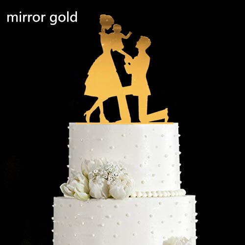 Family Style Rustic Wood Wedding Cake Topper Bride and Groom Cake Toppers with Kids Boy or Girl Cake Decorating Baby Shower: style 16 gold