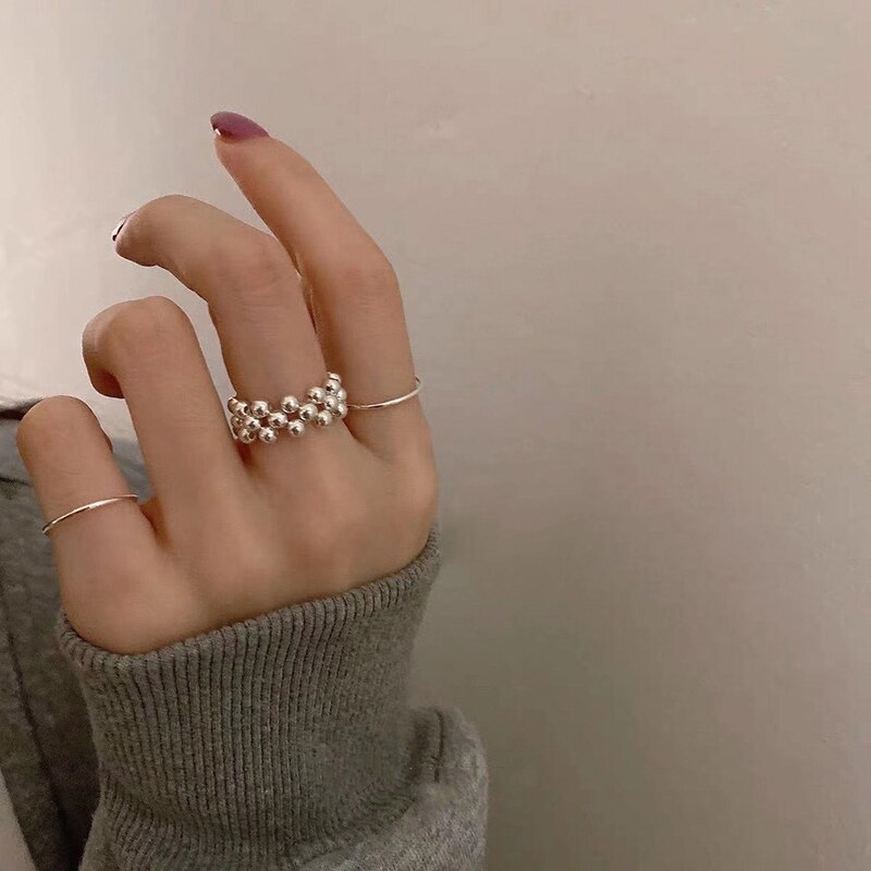 ANENJERY 925 Sterling Silber Metall Öffnen Index Finger Ringe Für Frauen Nische Persönlichkeit Goldene Ringe