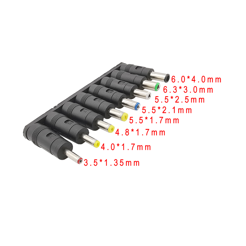 8 stk/sett dc strømforsyning universell bærbar mobillader konverteringshode 5.5 x2.1mm 8 i 1 dc strømplugg jack-tupp kontaktsett