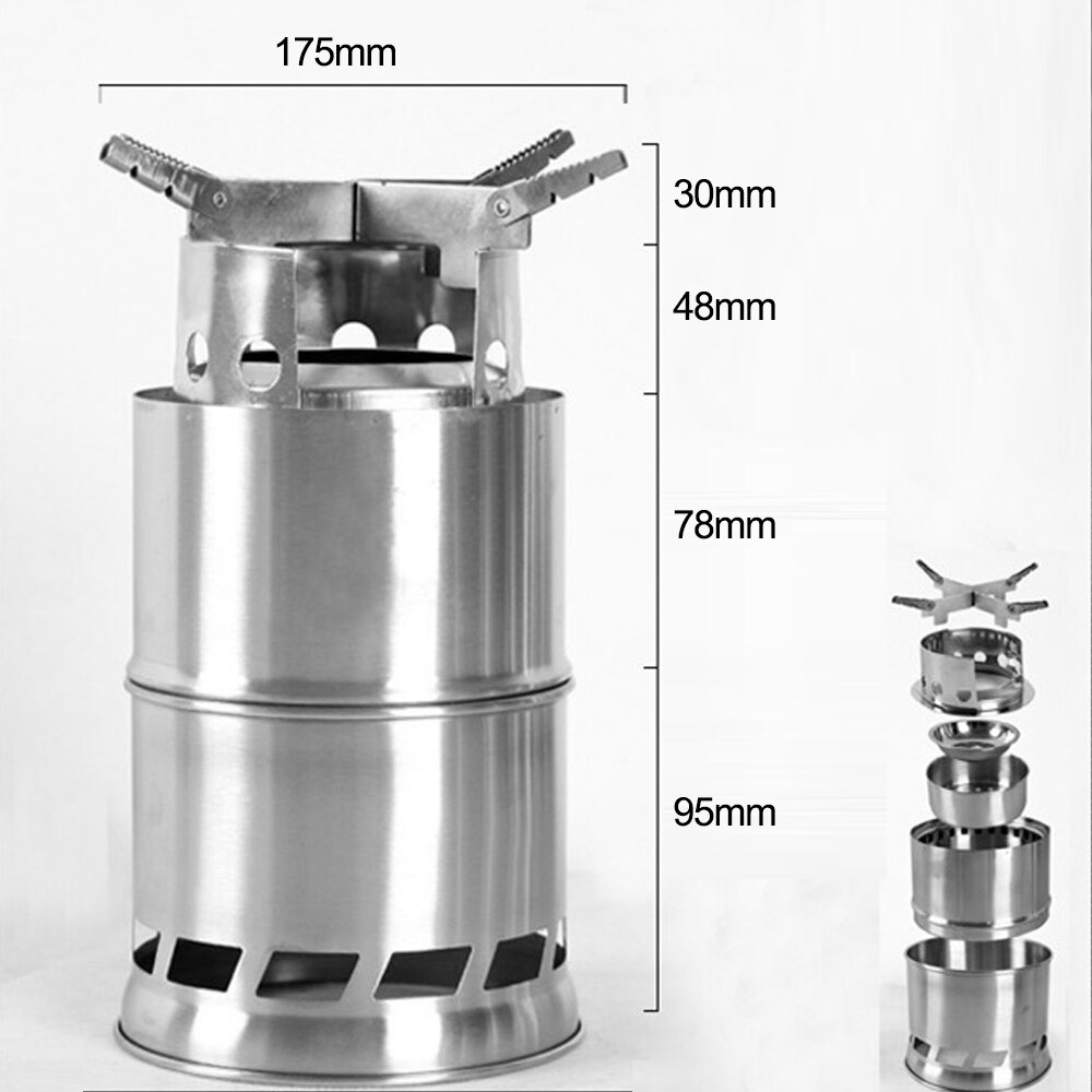 Opvouwbare Camping Hout Brander Kachel Roestvrij Staal Draagbare Outdoor Koken Brander Houtkachel Voor Wandelen Vissen Picknick Bbq