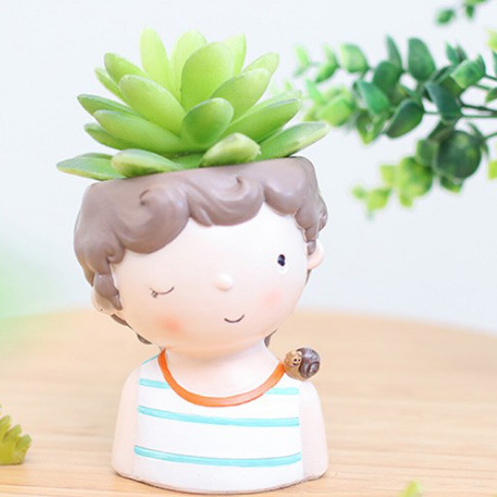 Hartsi söpö tyttö kukkaruukku mehevä istutuskone bonsai ruukku mini työpöydän ornamentti: H