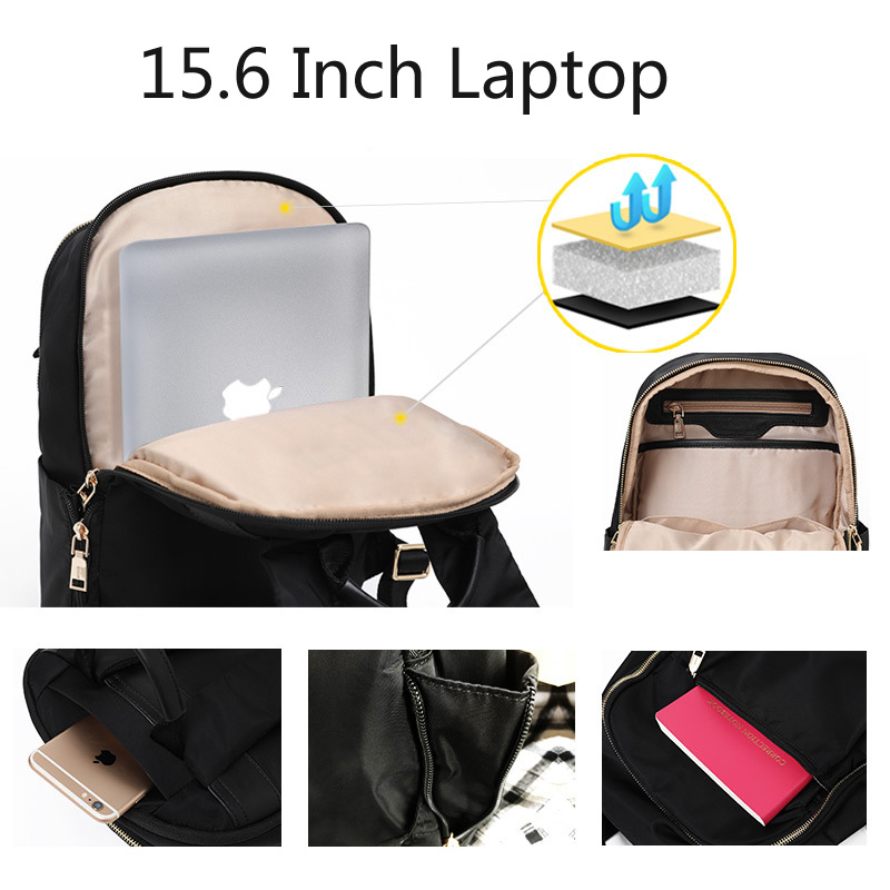 Große Business Weibliche Rucksack Laptop 15,6 zoll Wasserdichte Frauen Rucksäcke für Reise Schwarz Rucksack Tasche Luxus Bagpack für Mädchen