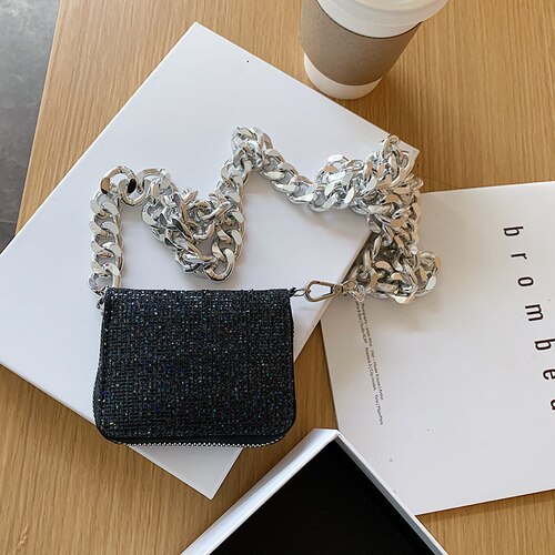 DKQWAIT Shoulder Bag - Small Square Flap Bag - PU Leather - Zipper Closure - Party & Evening: Black