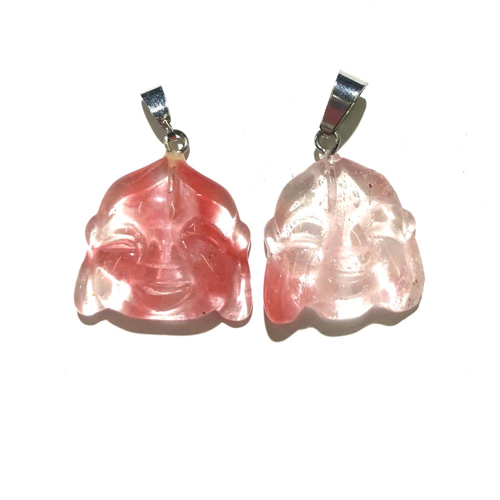 1PC Natural Agates Pendant Buddha Head Shape Rose Quartzs Tiger Eye Stone Pendants for Making DIY Jewelry Necklace Size20x23mm: Watermelon Red Stone