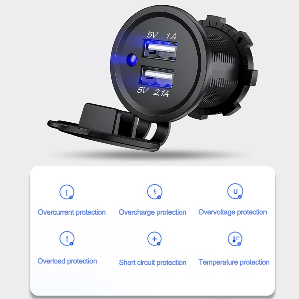 5v 2.1a/1a -autoladegerät mit usb-anschluss, universell  dc12v-24v wasserdicht, 2 -port-usb-ladegerät