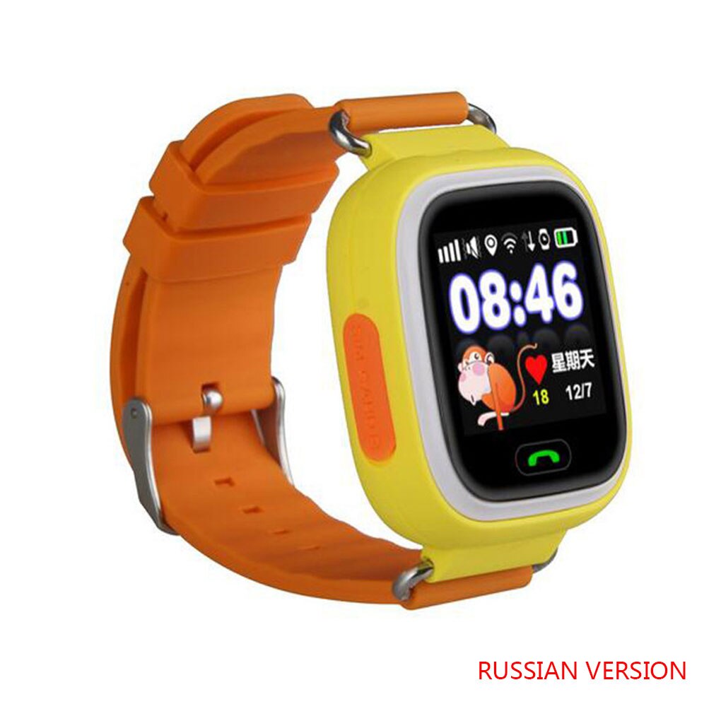 Reloj inteligente Q90 con GPS para chico, reloj de pulsera antipérdida para bebé, rastreador de dispositivo de ubicación de llamada SOS: Orange Russian