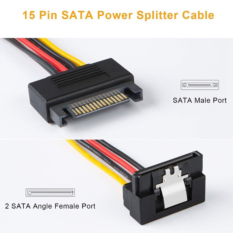 Sata Voedingskabel, 2-Pack 8-Inch Sata 15 Pin Male Naar 2Xsata 15 Pin Down Hoek Vrouwelijke Power Splitter kabel