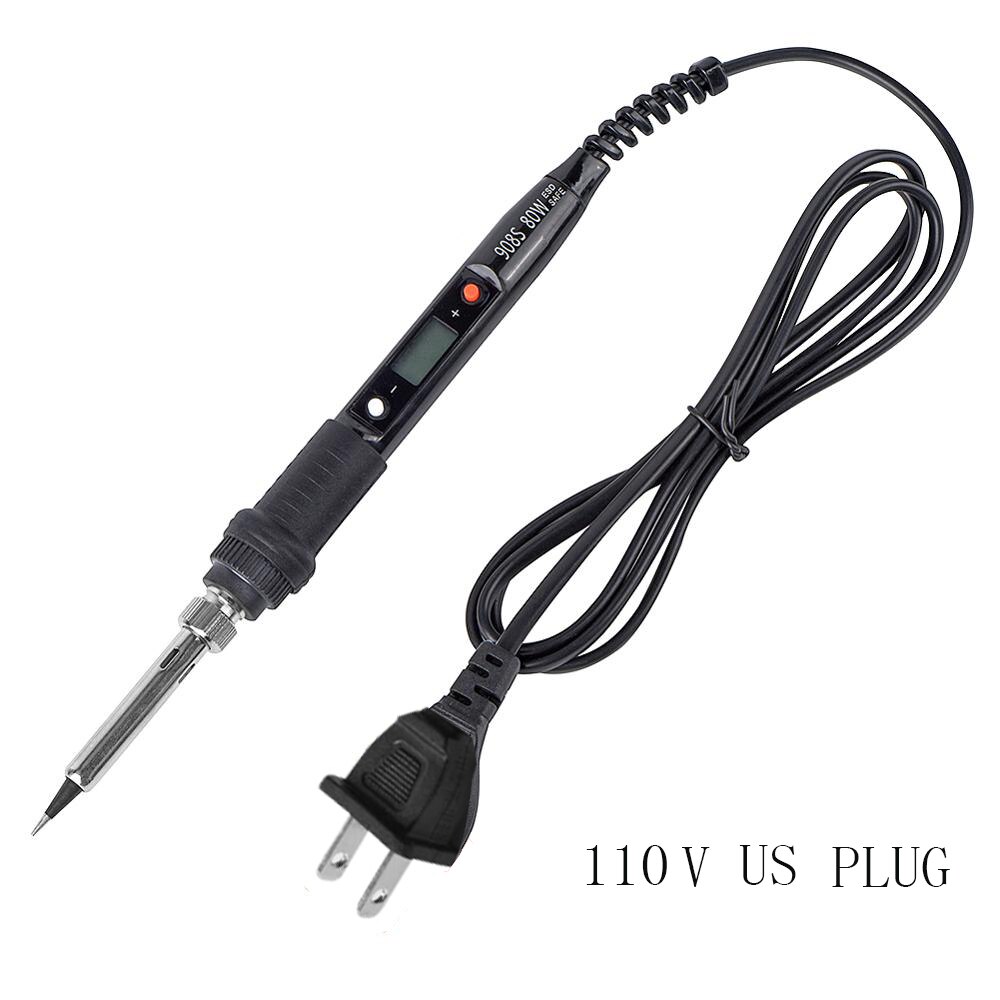 80W Electric Soldering Iron Stand Temperature Adjustable 220V110V LCD Digital Display Soldering Iron Rework Station Welding Tool: 110V US PLUG