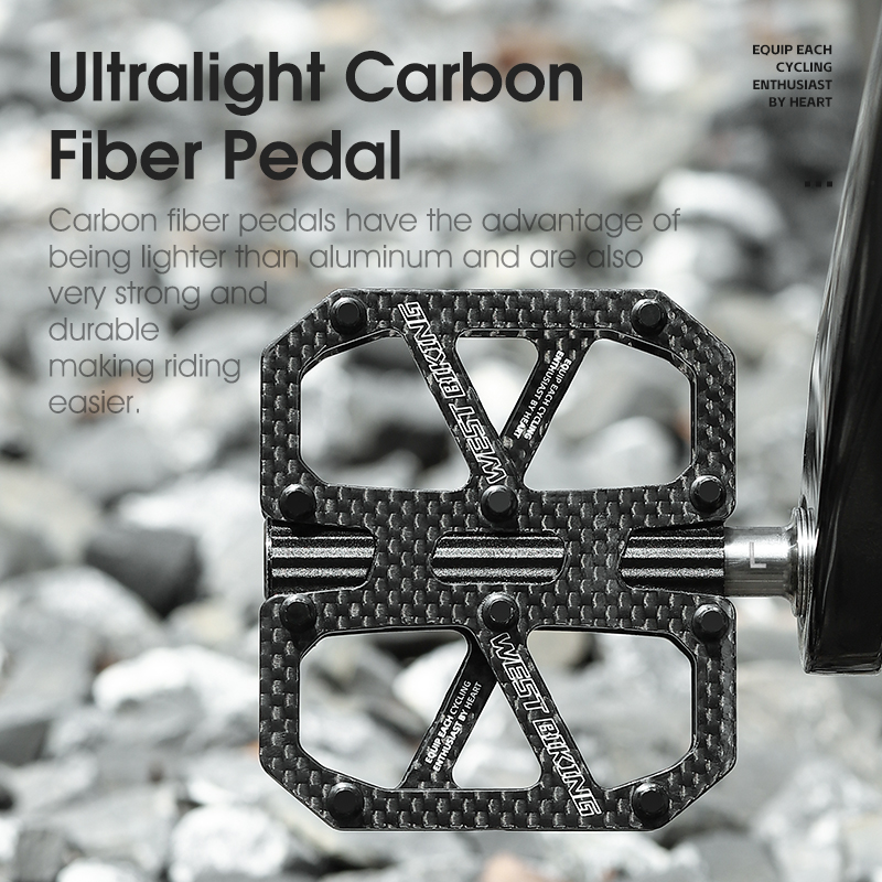 WEST BIKING Ultralight 3-lager fietspedaal T700 koolstofvezel MTB racefiets pedalen antislip plat pedaal fietsaccessoires