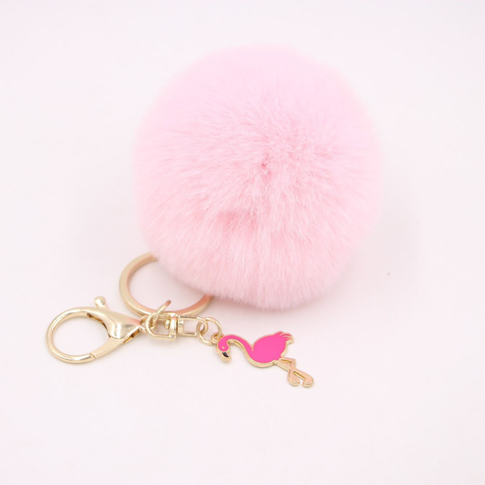 Porte-clés pompon moelleux, porte-clés flamant rose, couronne en peluche, joli porte-clés beurre en peluche, ornement pendentif pour sac à main, rose: WHITE / Black
