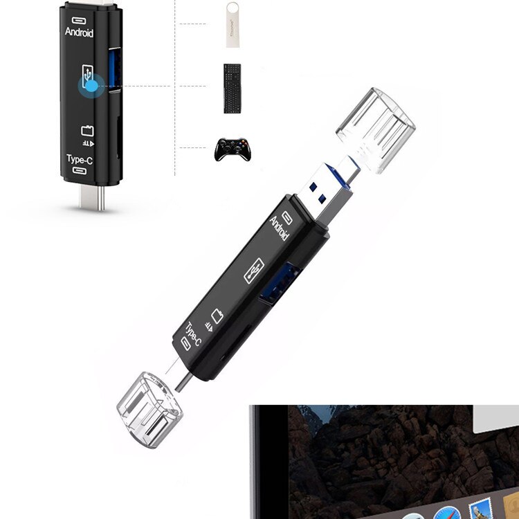 Kebidu-leitor de cartão micro usb tipo c, alta velocidade, 5 em 1, universal, otg tf/sd para celular, para mac10, win7/8/xp/vista