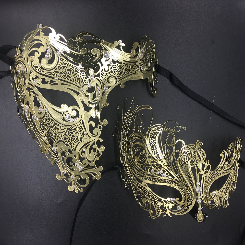 Hans & hennes par glitter strass metall filigran maskerad mask venetiansk kostym bal fest boll jul halv skalle mask