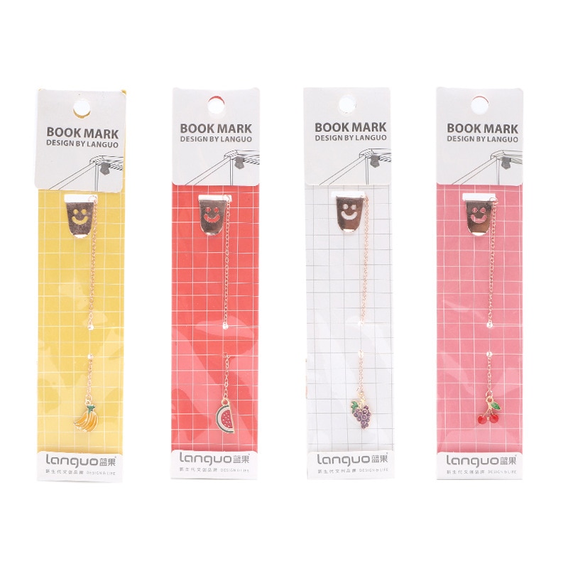 1PC Kawaii fruits série cerise banane raisin métal chaîne pendentif signet marqueur de Page école bureau approvisionnement étudiant papeterie