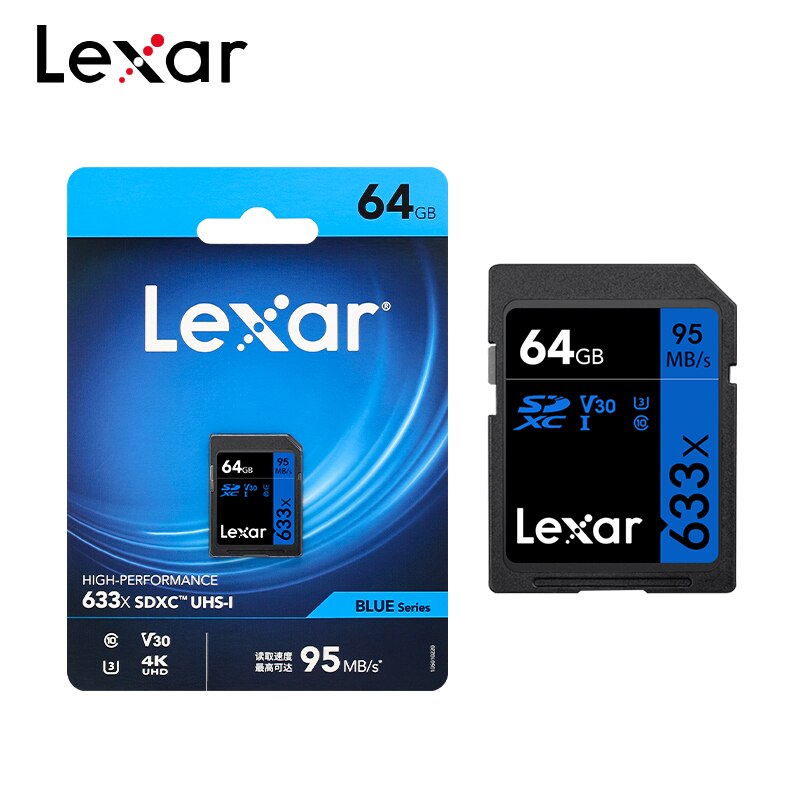 100% Original Lexar 633x tarjeta SD Clase 10 UHS-I 32GB alta velocidad 95 M/s V30 GB 64GB 128GB U3 tarjeta de memoria para 1080p HD 4K Cámara