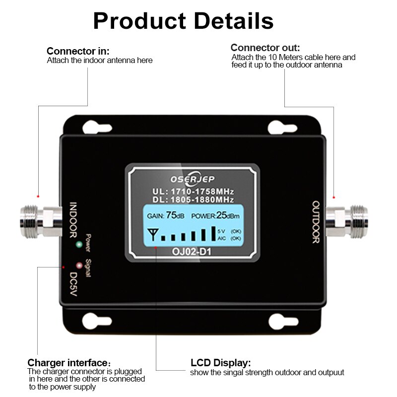 4G LTE 1800 zespół3 70dB 2g 4g wzmacniacz sygnału telefonii komórkowej DCS 1800MHz mobilny wzmacniacz wzmacniacz sygnału GSM + Yagi/antena sufitowa