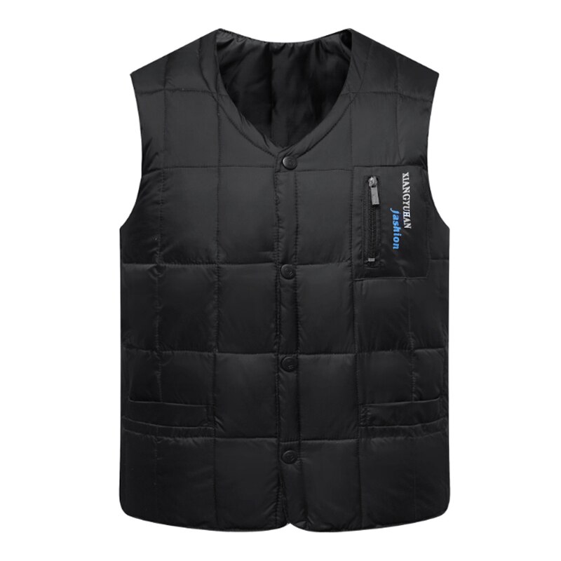 80%  witte eendendons vesten heren herfst winter warm mouwloos v-hals bodywarmer vest dikke slanke casual heren vest: Zwart / M