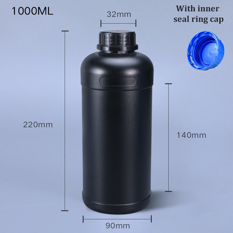 Tom 1000ml hdpe flaske til alkohol/shampoo/maling rund plastbeholder madkvalitetsflasker 4 stk/parti: Sort-a