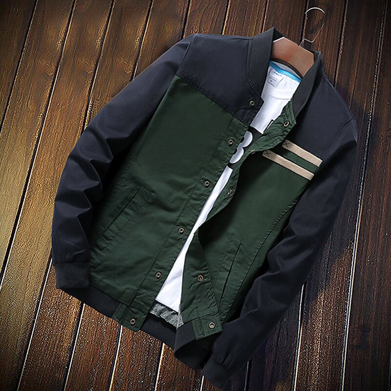Slim Mens Patchwork Coats Autumn Men Casual Coat Jacket Stand Collar Long Sleeve Sports Jackets: XXXL / blue