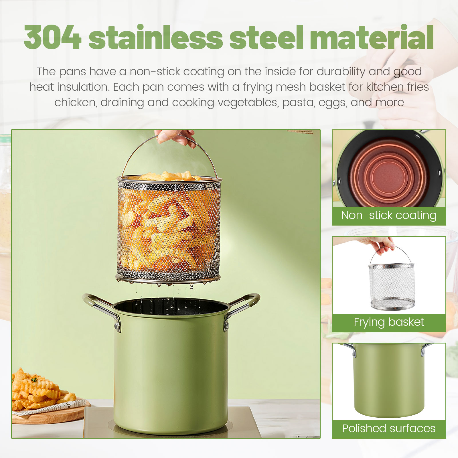 Olla para freidora, olla para freír pequeña de acero inoxidable Tempura japonesa, con escurridor de aceite, olla de acero inoxidable 304