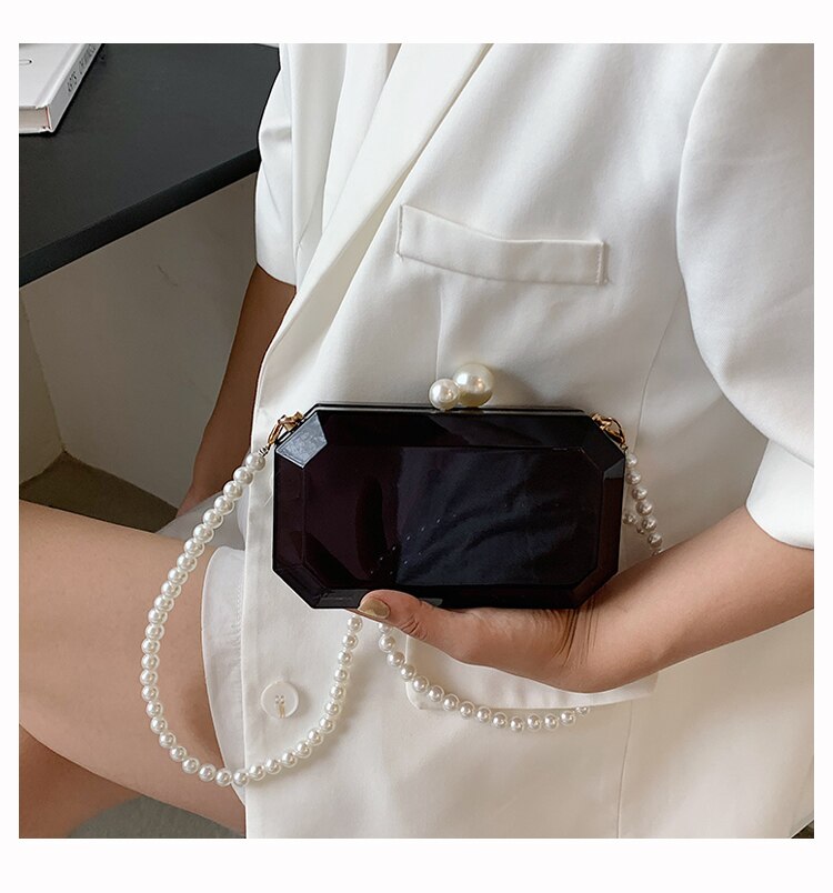 Pochette da festa in acrilico trasparente e nera per donna borsa a tracolla con tracolla in perle borsa elegante da sposa 2021: Black