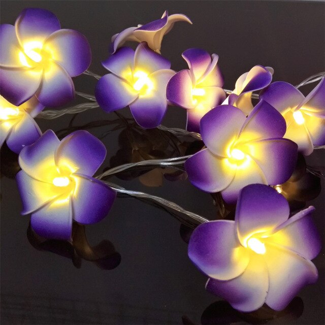 3M 20LED String Starry Lights USB Powered Hawaiian Foam Artificial Plumeria Flower Fairy for Wedding Garland Party Home Decor: Purple 