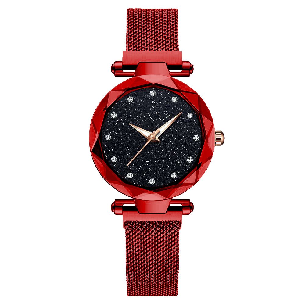 Luxe Vrouwen Horloges Dames Magnetische Sterrenhemel Klok Diamanten Vrouwelijke Quartz Horloges relogio feminino zegarek damski: Rood