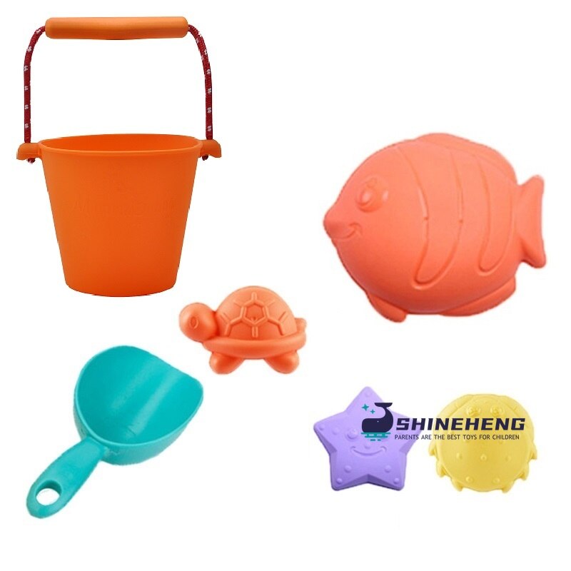 Children Beach Toys Silicone Bucket Summer Digging Sand Tools Summer Baby Water Game Play Outdoor Toy Set Sandbox for Boys Girls: SKU-006