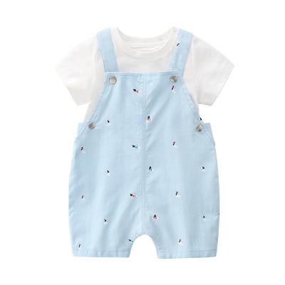 Cotton mother baby summer clothes 2 pcs romper+pants children baby outwear party clothing kids sets: blue / 3T