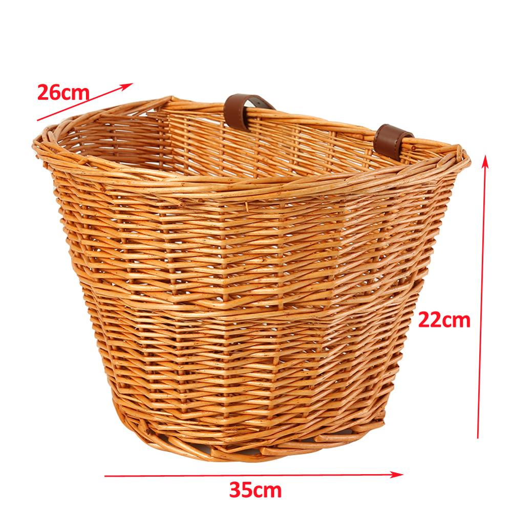 Vélo avant panier rétro avec ceinture rotin vélo sacoches multi-fonctionnel Scooter osier guidon Cargo stockage conteneur: Yellow 35x26x22cm