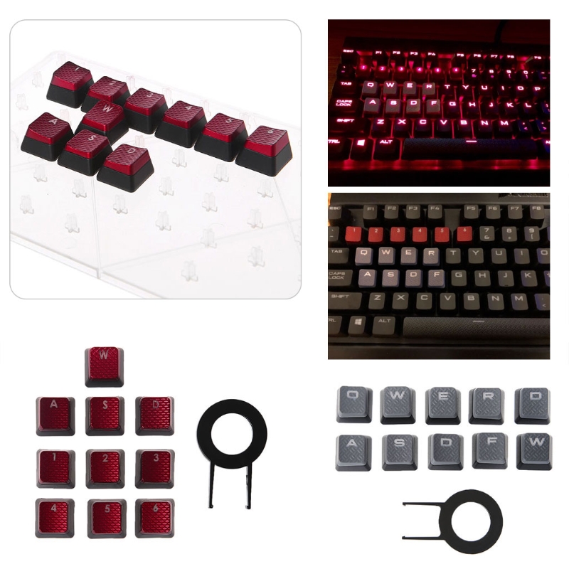 Touches de clavier pour Corsair K70 K65 K95 G710 RGB, 10 touches (W,A,S,D et Q,W,E,R,D,F)