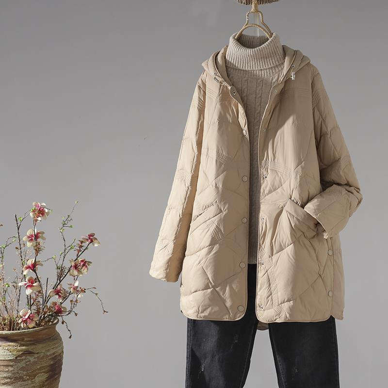 Plus Size 3xl Women Winter Coat Arrivals 90% White Duck Down Hooded Ultra Lightweight Keep Warm Down Jackets: L / Khaki