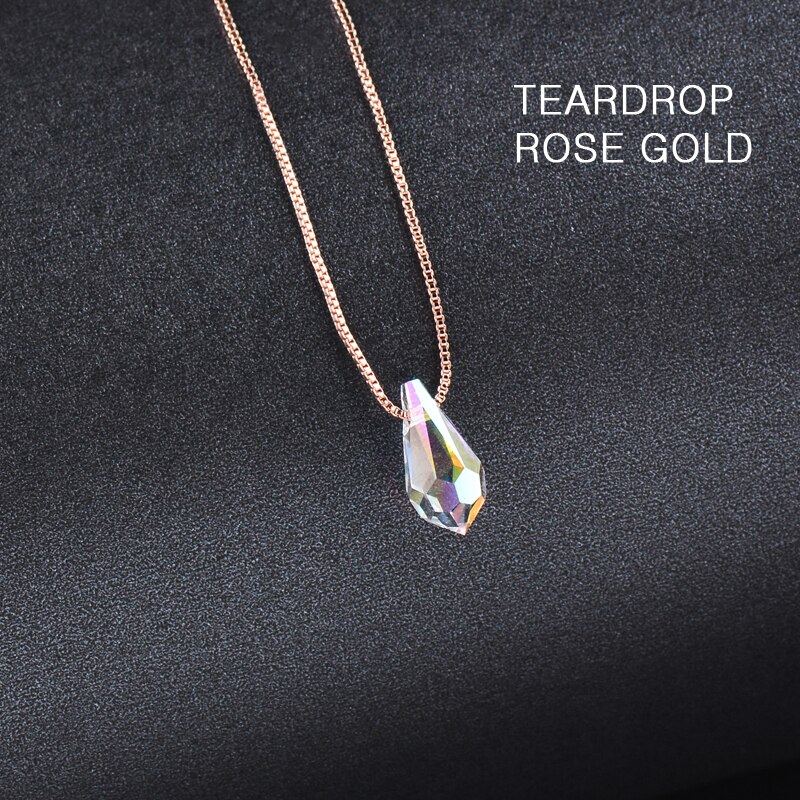 Sinleery brilho estrela cubo bola lágrima cristal colar rosa ouro cor prata gargantilha corrente feminino acessórios jóias xl042 ssa: TEARDROP-rose gold