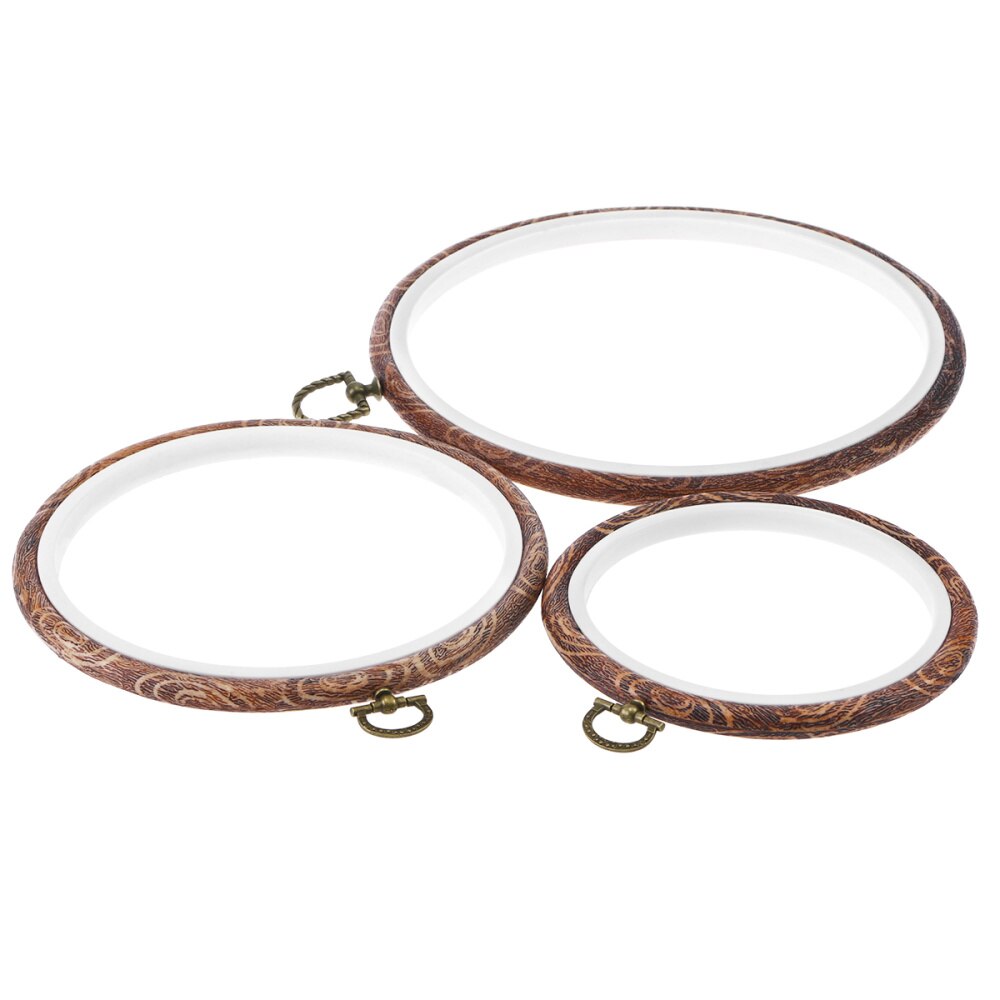 3Pcs Embroidery Hoops Cross Stitch Hoop Ring Imitated Wood Circle Set Display Frame for Art Craft Handy Sewing and Hanging