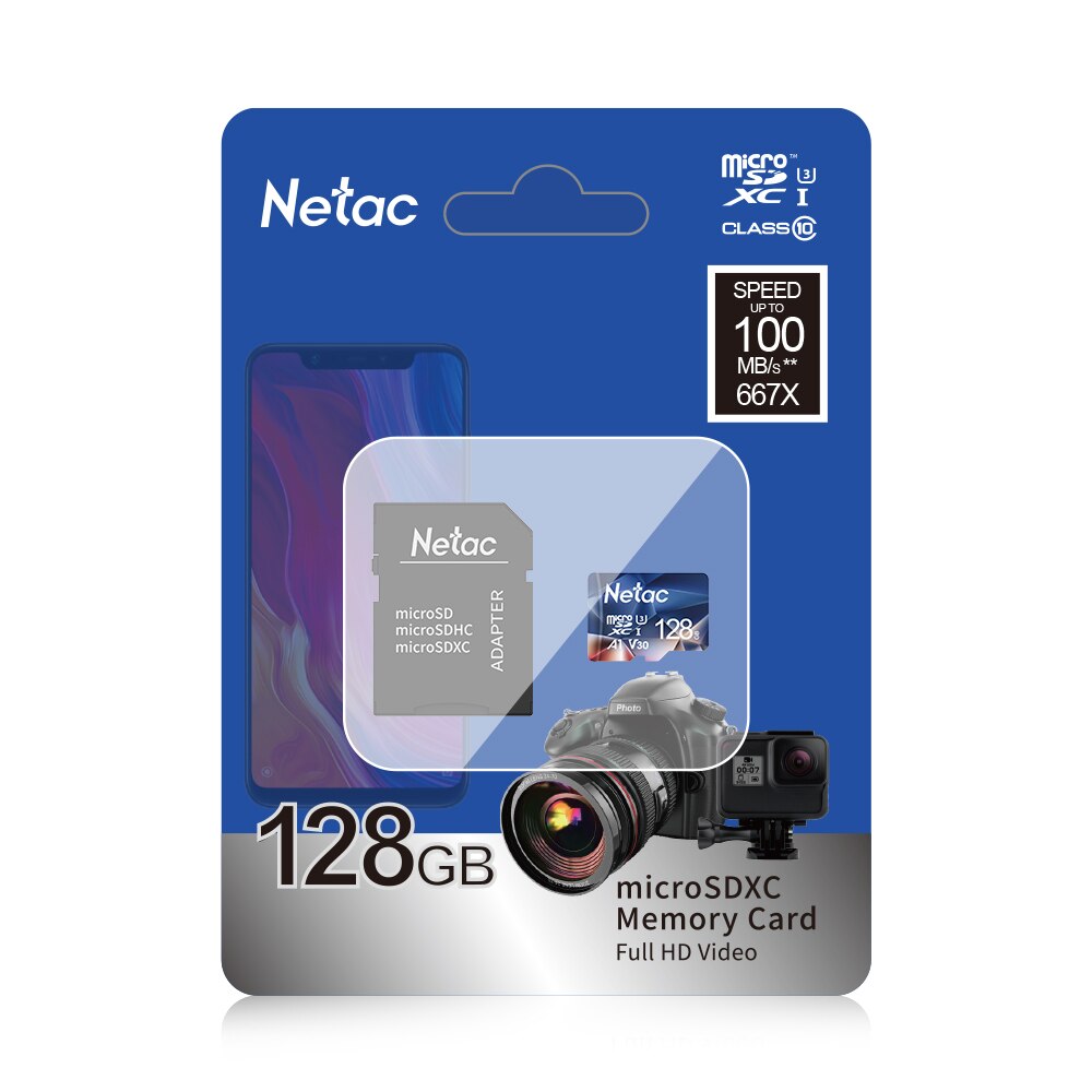 Netac P500 A1 Memory Card 32GB 16GB 64GB 128GB 100MB/S Micro SD Card Class10 UHS-1 SD Card 64GB Cards Free Shiping: 128GB with adapter
