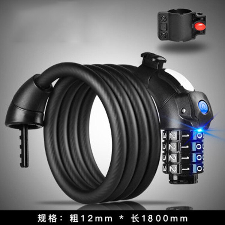 Anti-theft Mountain Bike Lock Bike Lock with Light Combination Lock General Bicycle Scrub Steel Cable Lock LED Luminous Lock: black 1.8m
