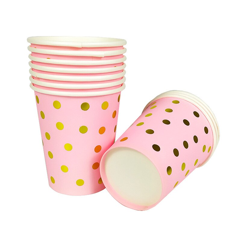Roze gouden stippen babymeisje feest wegwerp servies beker bord servet verjaardag bruiloft feestdecoratie kinderen babyshower feestbenodigdheden