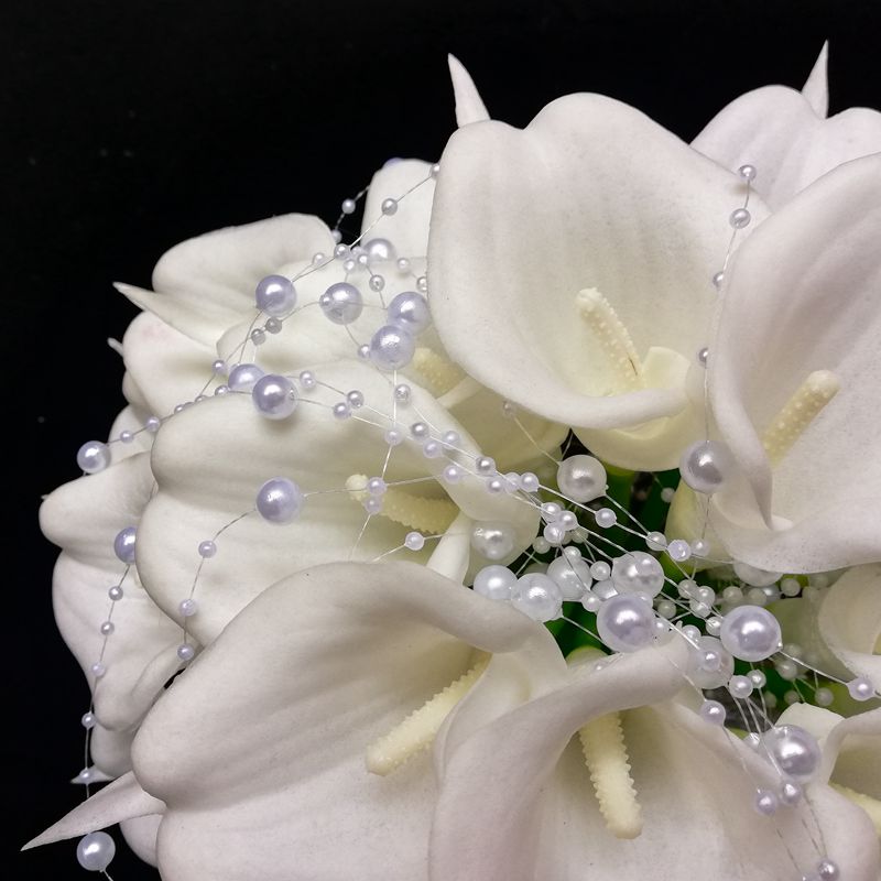 Hvid calla liljer brude buket silke blomster bryllupsbuket naturlig berøring med perler brudepige blomst mariage ramo de novia