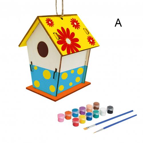 Wooden DIY Hand Painted Self Assembly Birdhouse Hanging Pendant Craft Home Decor: A
