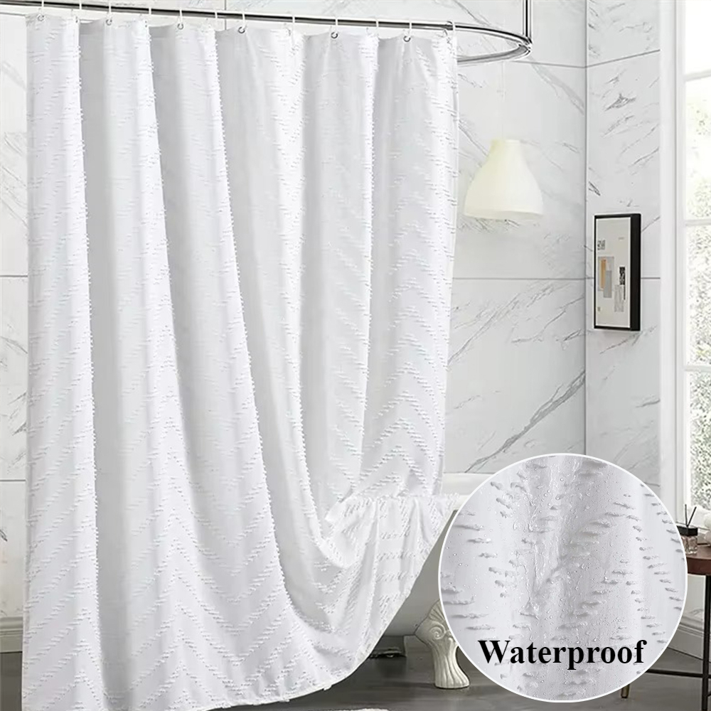 Waterproof White Shower Curtain Woven Fabric Shower Curtain Modern Farmhouse Shower Curtains for Bathroom Curtain Set