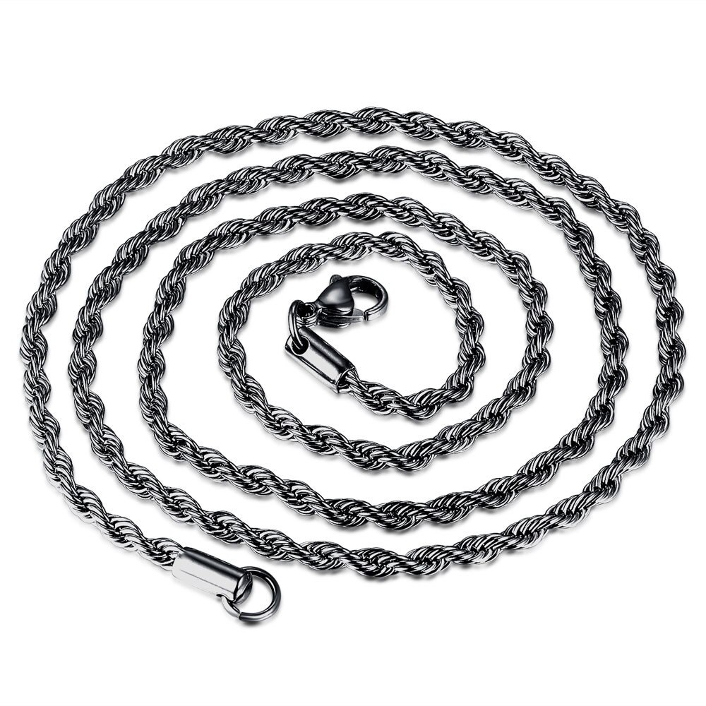 Hip Hop Punk 3mm Stainless Steel Swag Twist Rope Chain Necklace For Women Men Gold Color Necklace Jewelry Accessories: Black / 55cm