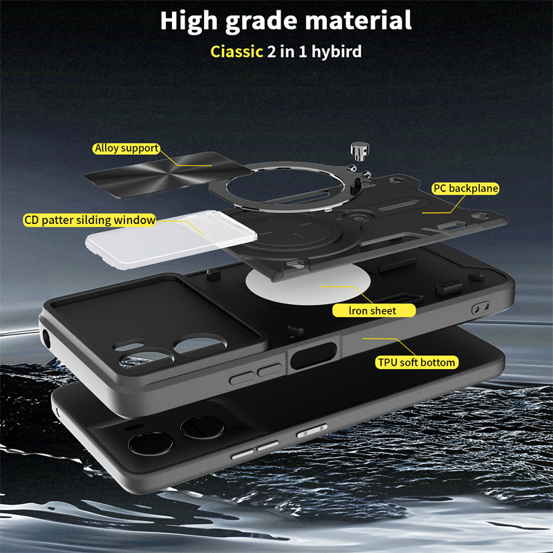 Voor Moto G86 G56 G06 Power Case Shockproof Armor Slide Camera Bescherm Back Cover voor Motorola G86 56, magnetische Ring Houder Cover