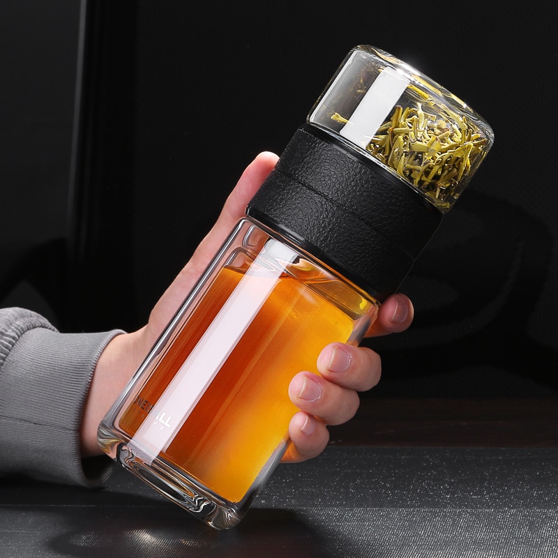 KAIXIFEI Glass Water Tea Bottle Brief Water Tumbler With Stainless Steel Tea Infuser Driving Business Driect Drinking